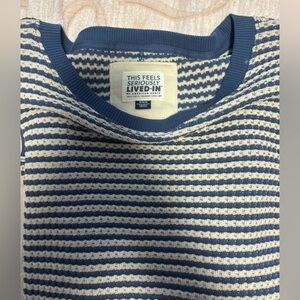 American Eagle Blue and Cream Waffle Knit Crewneck Sweater